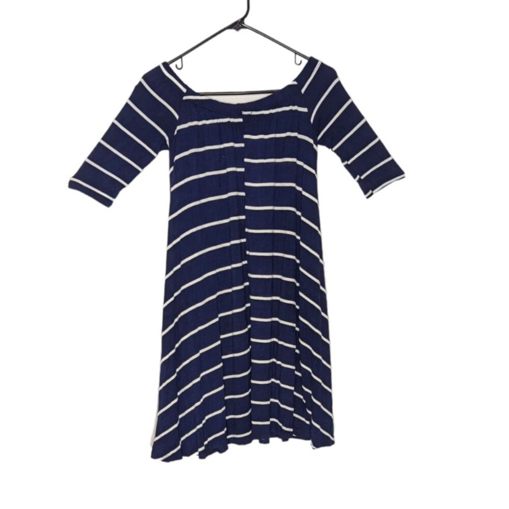 Altar'd State Womens Small Remember Me Navy Striped Dress Off the Shoulder Lined - Picture 3 of 6